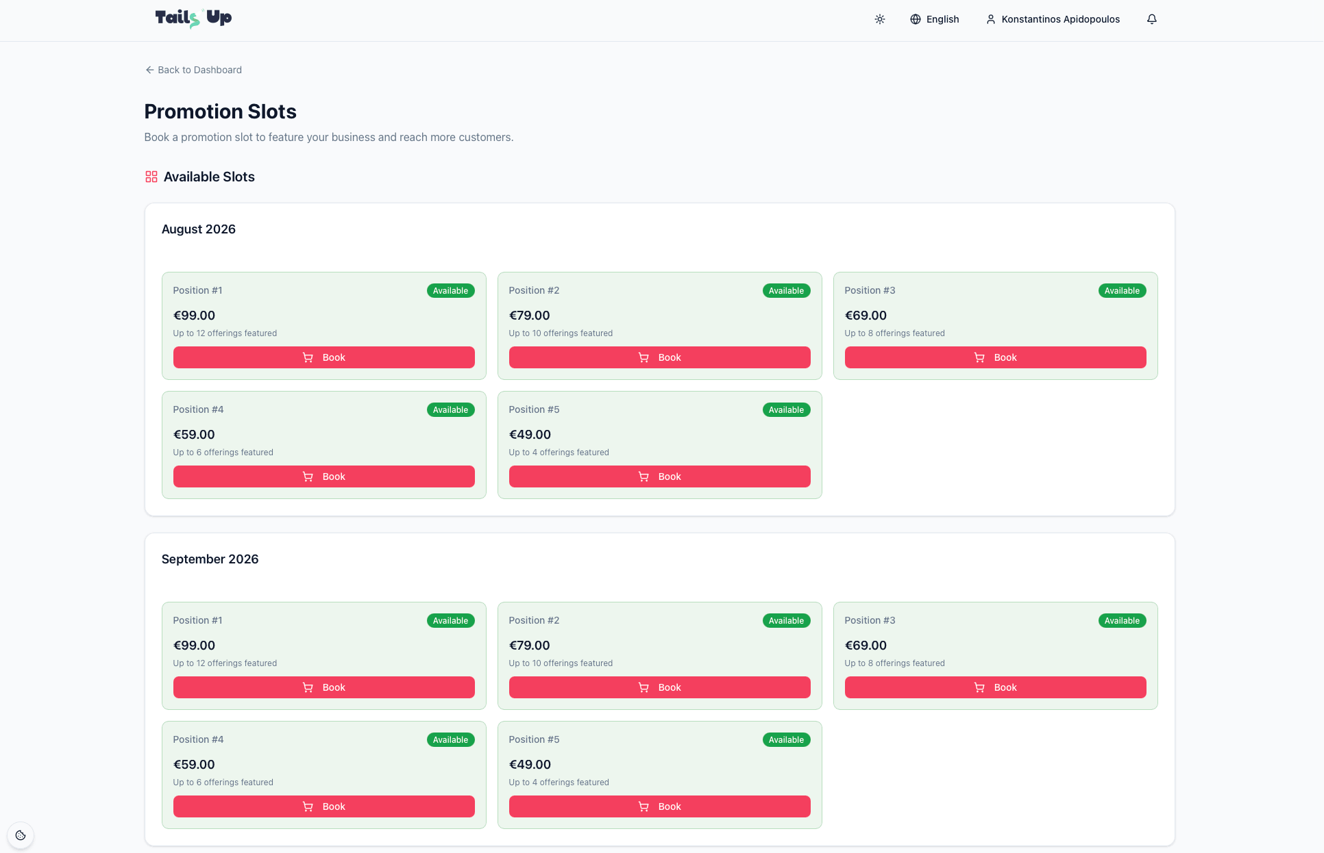 Screenshot: booking a promotion slot